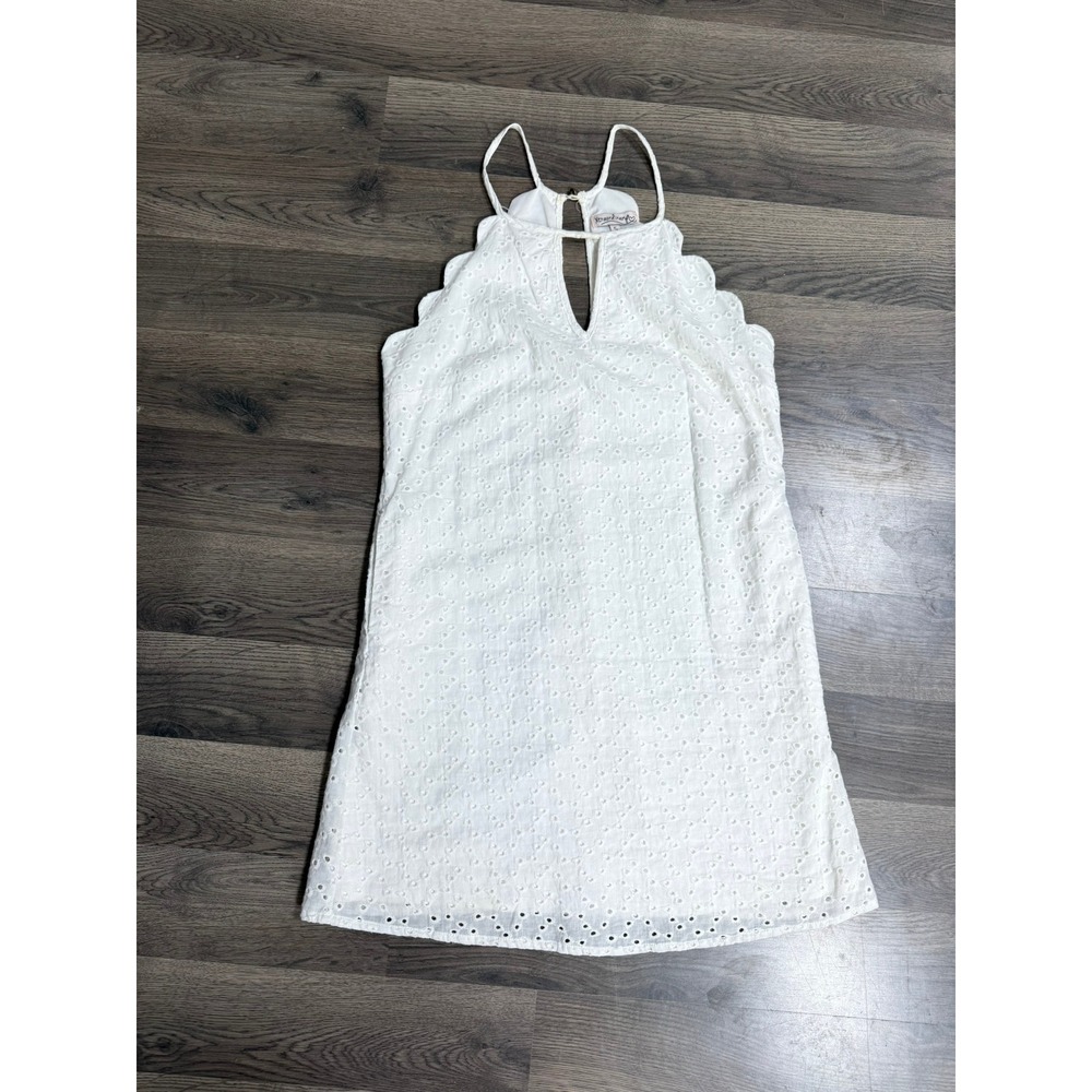 Xtraordinary White Eyelet Halter Mini Dress Scalloped Neckline Pockets Size S